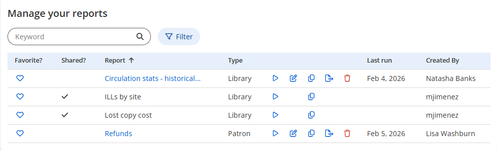 Manage your reports section.
