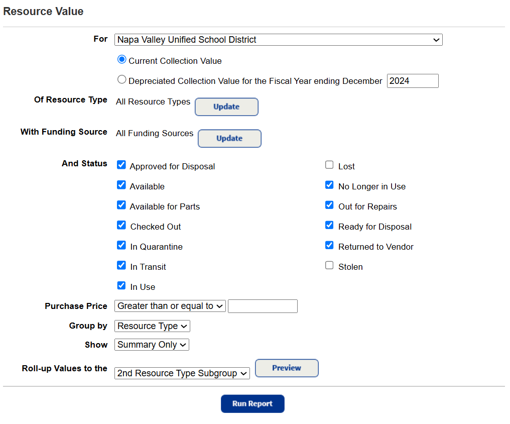 Generate a Resource Value report